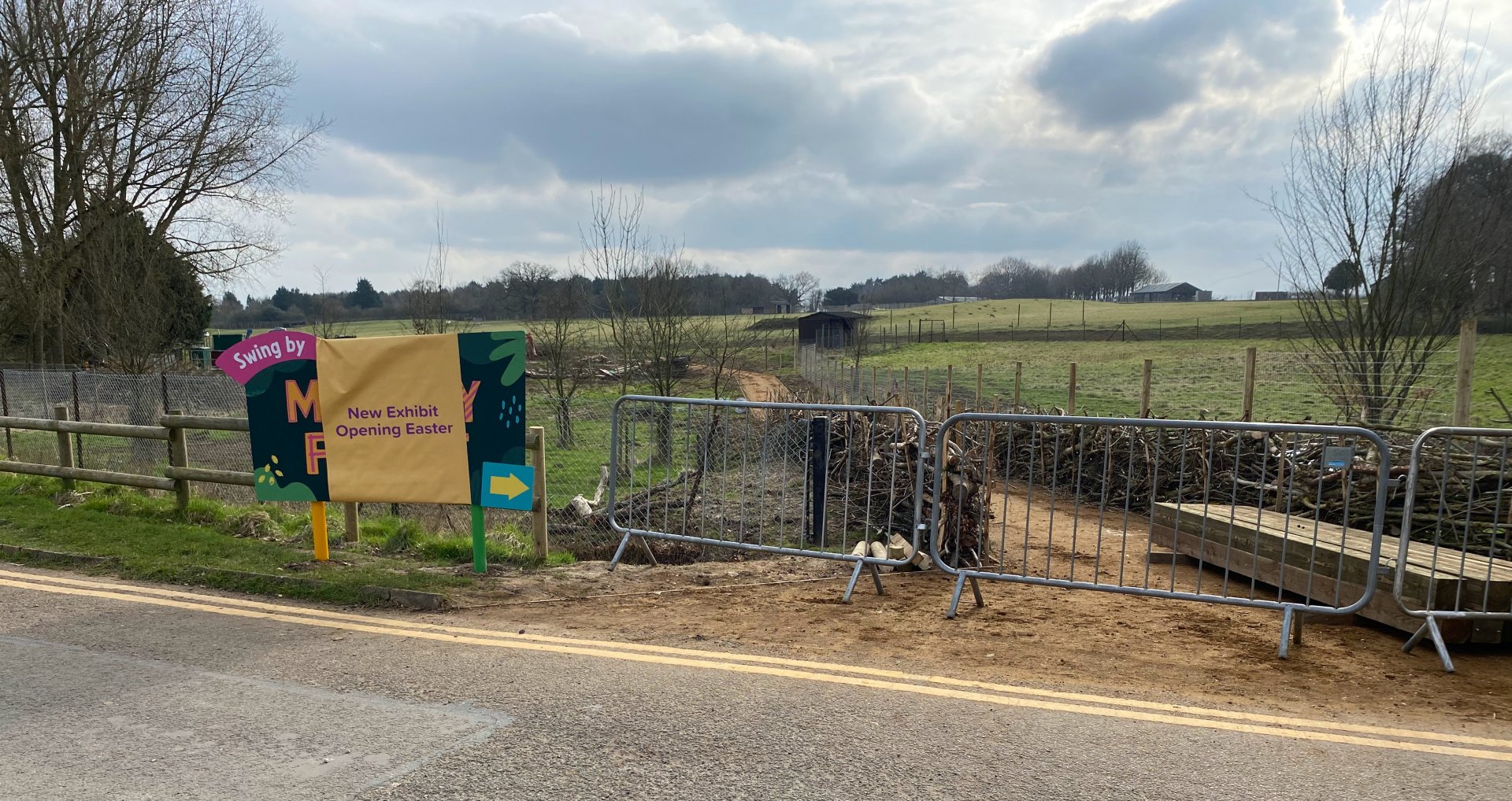 Monkey forest path, coming soon markers, ZSL Whipsnade