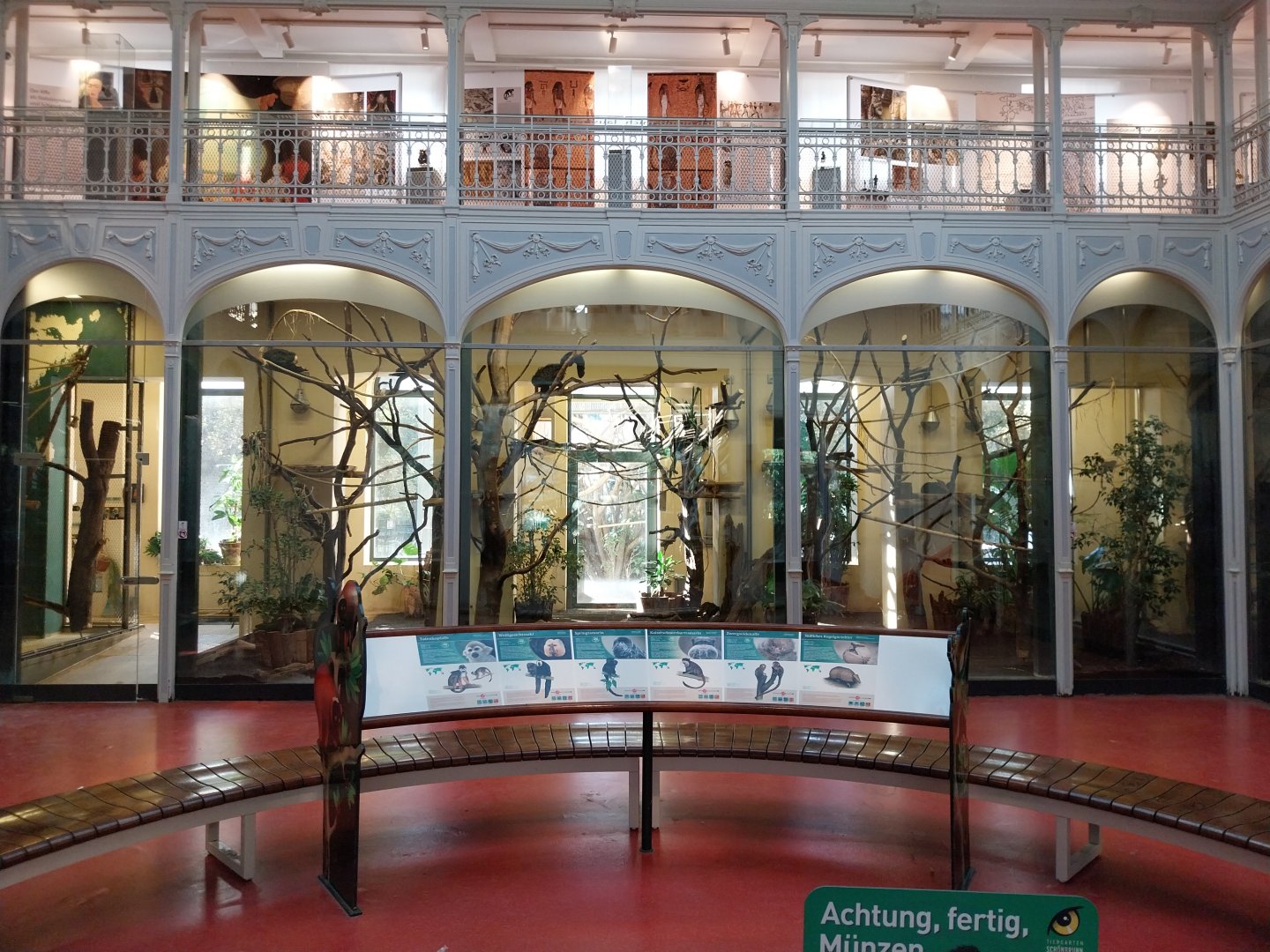 Monkey House interior - White-bearded saki and goeldi's monkey