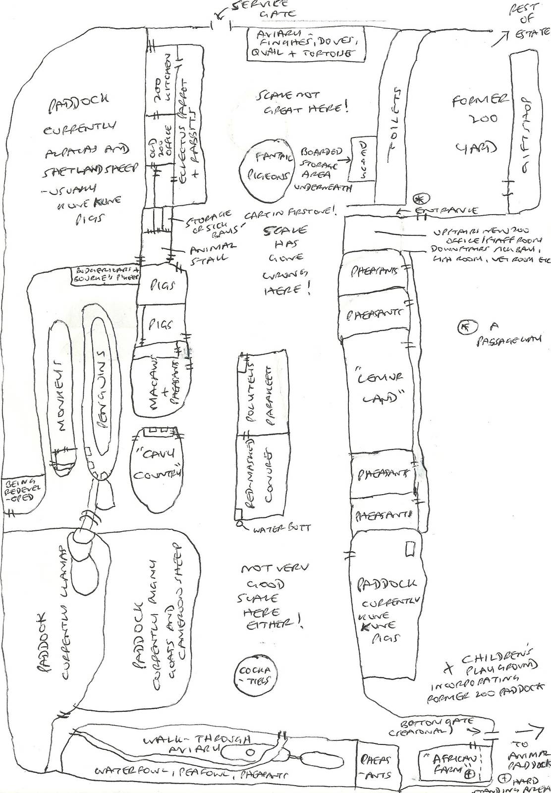 My ropey effort at a plan of the zoo - as at 13th July 2014