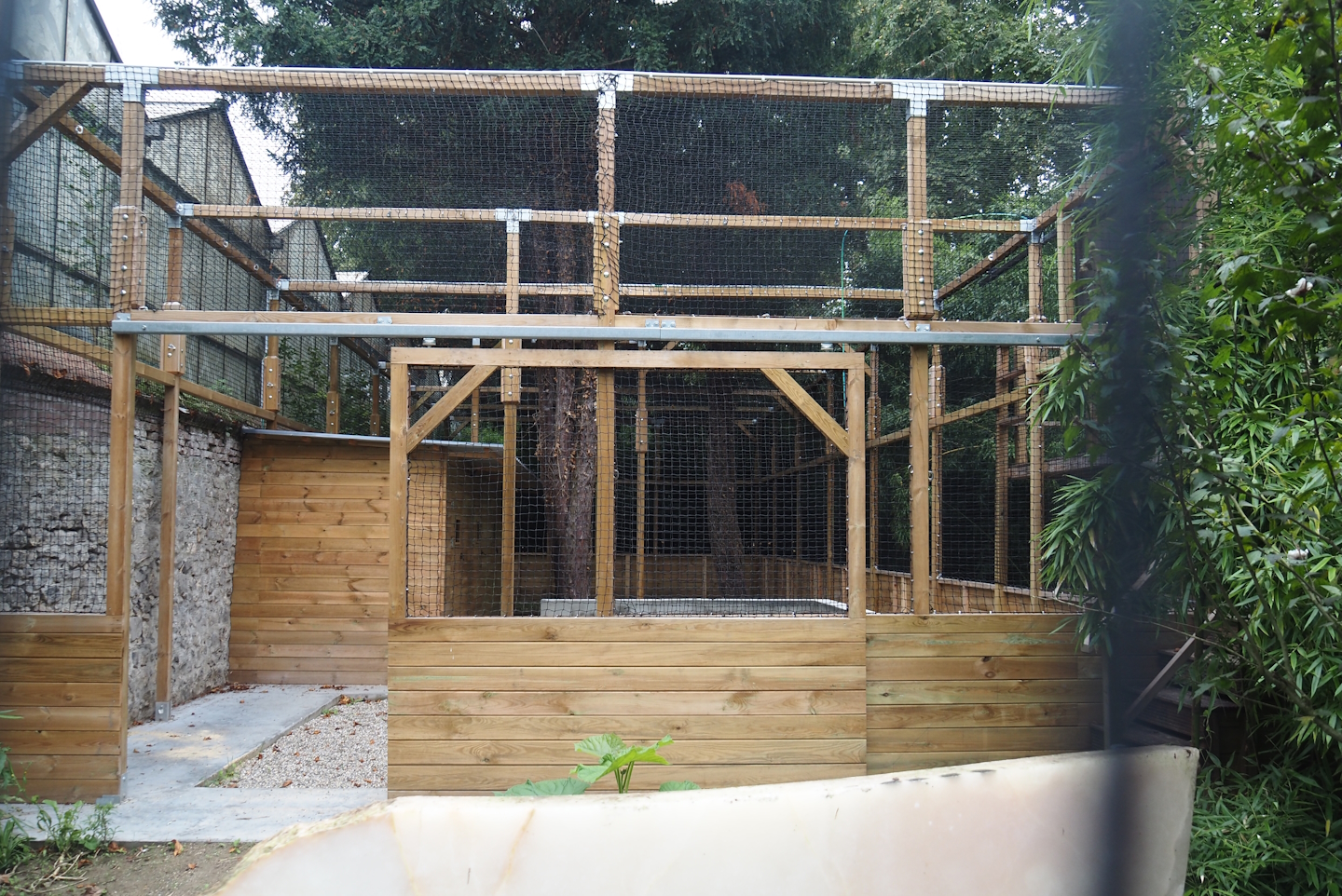 New aviary under construction near the entrance of the Oasis greenhouse, 2024-09-17