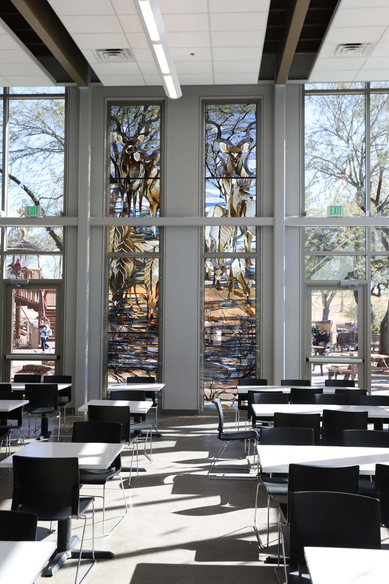 new cafe interior (huge stained glass)