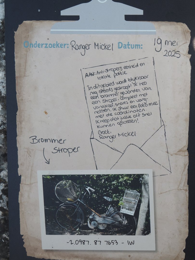 New Central African area Ngyuwe - Ranger note about poacher's moped signage, 2025-08-03
