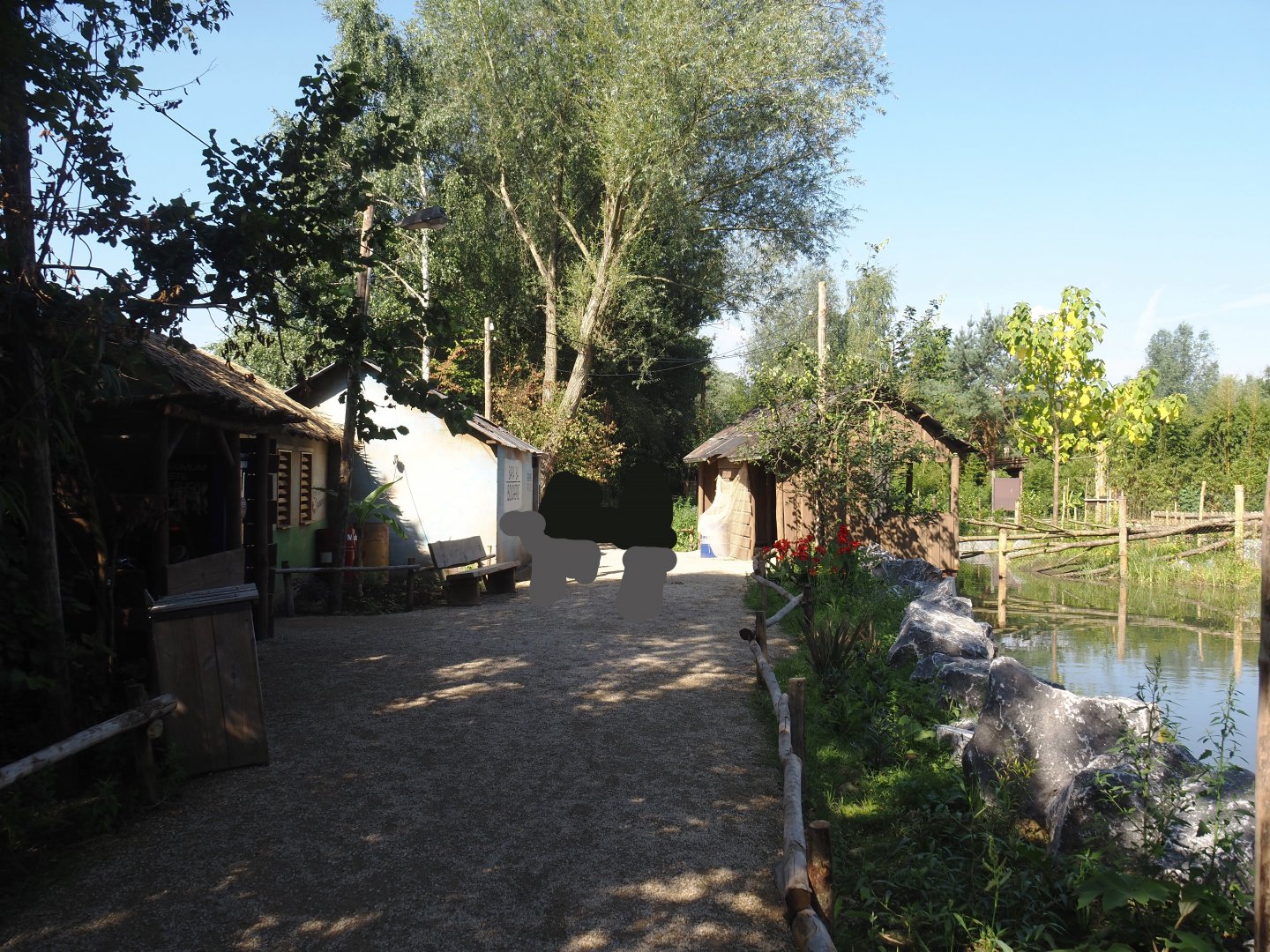 New Central African area Ngyuwe - Walkway next to okapi paddocks with village theming buildings, 2025-08-03