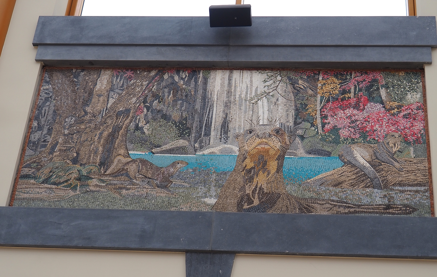 New entrance gallery - Mosaic with giant otters (future species for The Sanctuary?), 2023-05-15