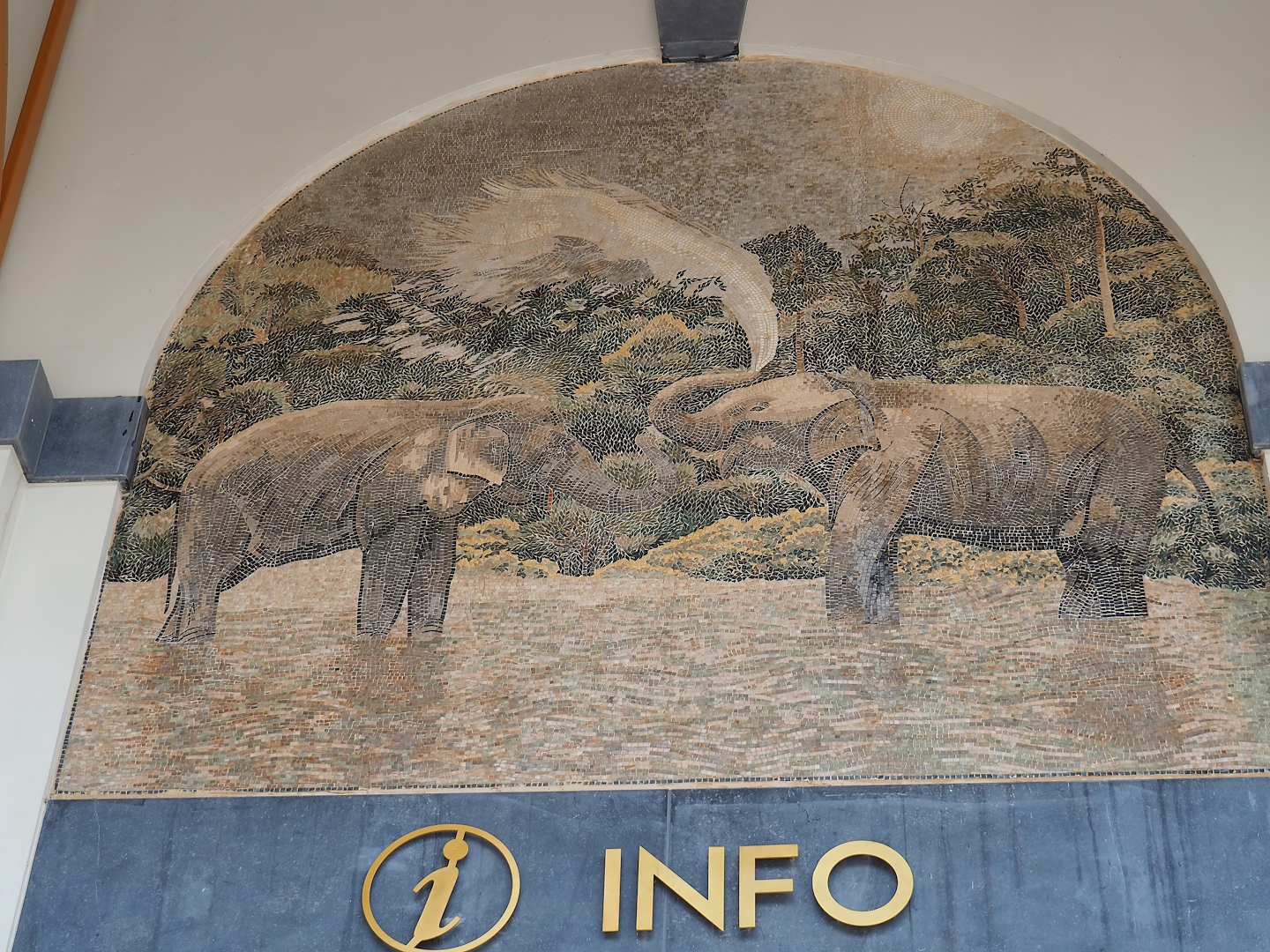 New entrance - Golden Clock Square - Asian elephant mosaic, 2023-10-13