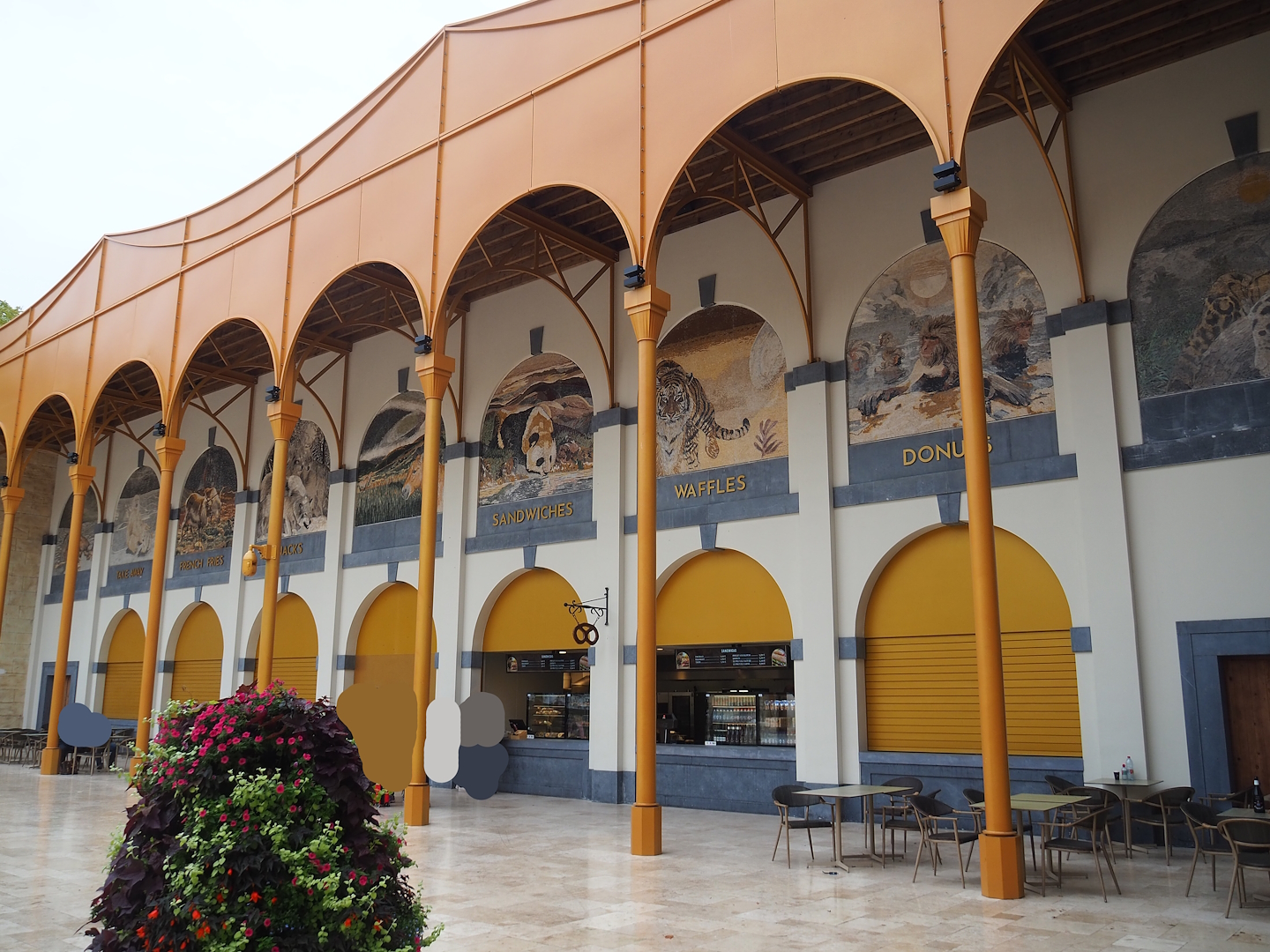 New entrance - Golden Clock Square food and drink shops and mosaics, 2023-10-13
