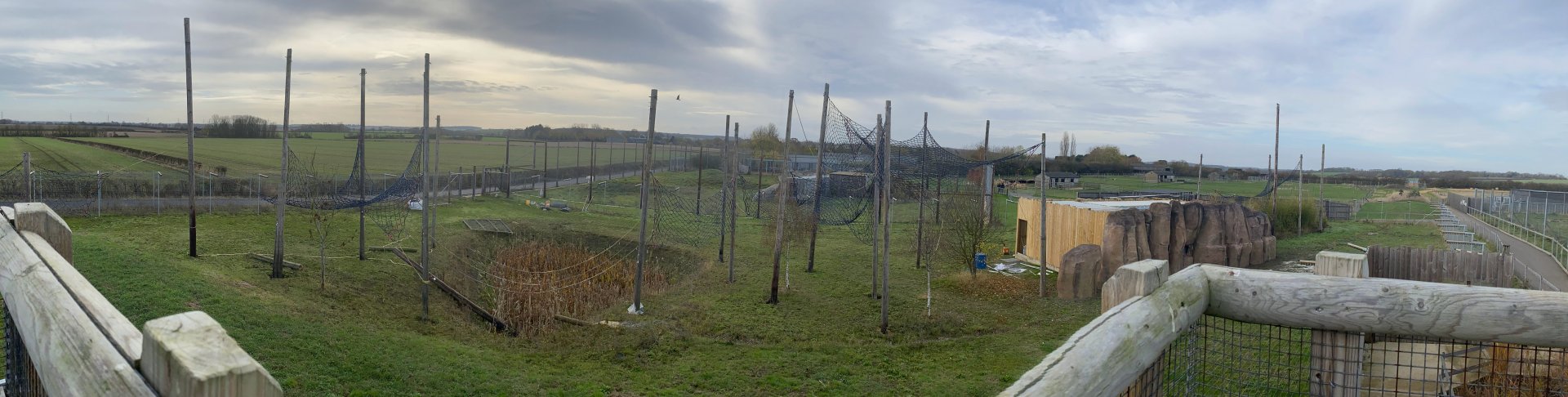 New Macaque enclosure under construction (pano), Hamerton, UK