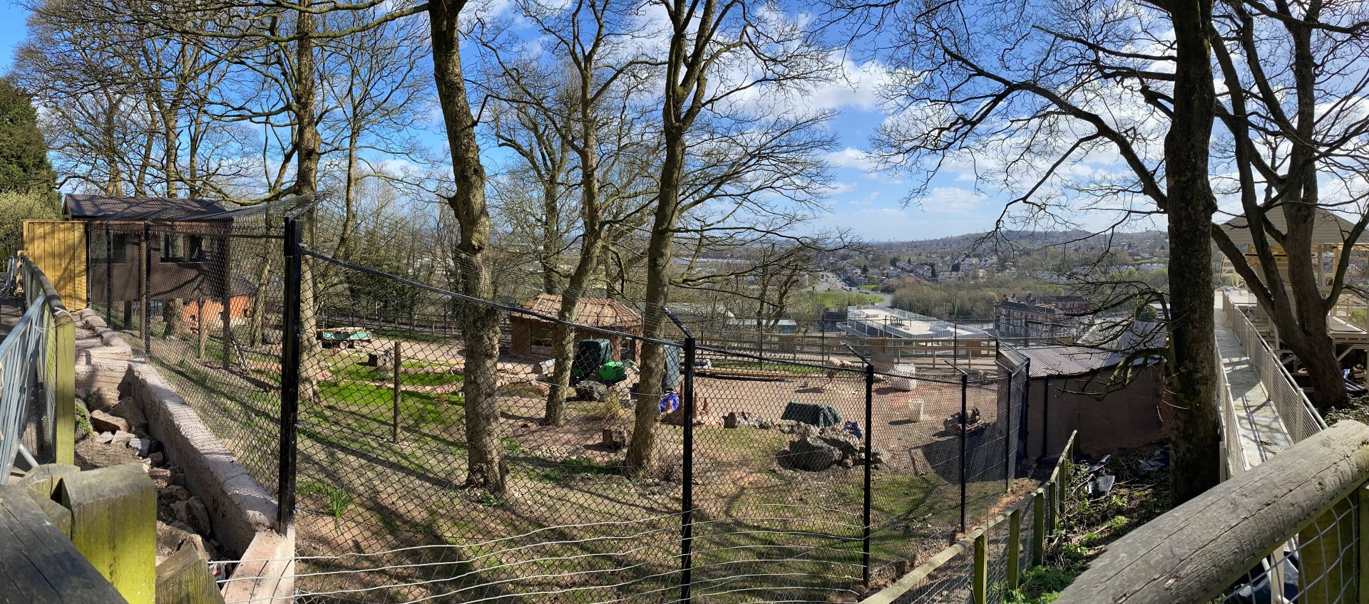 New Painted / African Hunting Dog enclosure under construction, right side from the chairlift end (pano), Dudley, UK