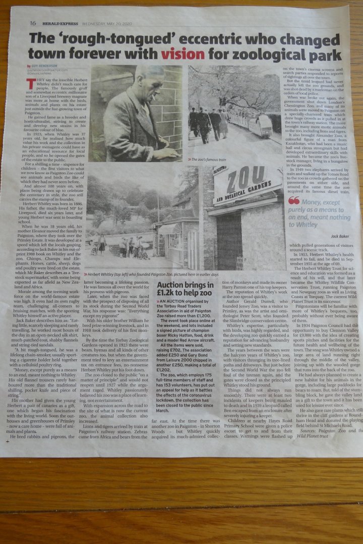 Newspaper article about the zoo's history, 20 May 2020