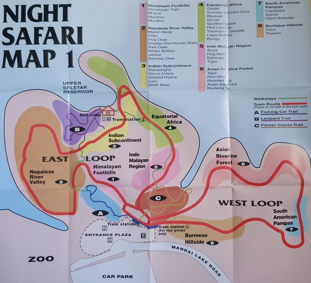 Night Safari tram route map (1997)