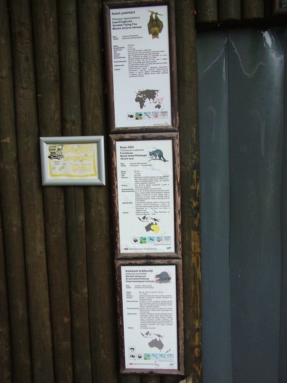 Nocturnal exhibit labels at Ohrada, 26/05/10