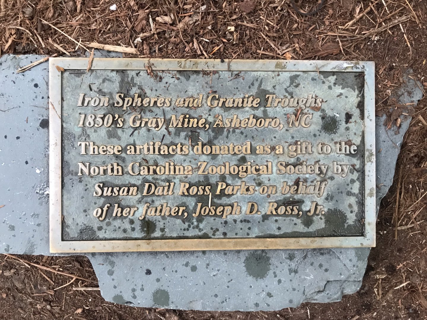 North Carolina Zoo: "Iron Spheres and Granite Troughs" Plaque