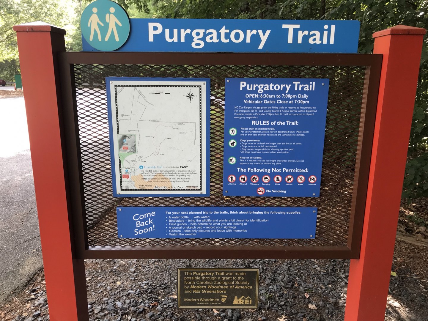 North Carolina Zoo: Purgatory Trail Entrance Sign