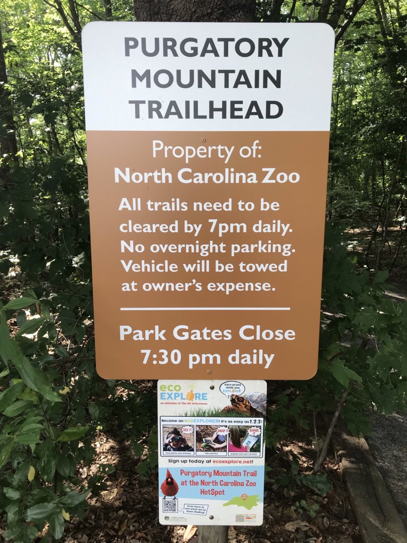 North Carolina Zoo: Purgatory Trail Trailhead Sign
