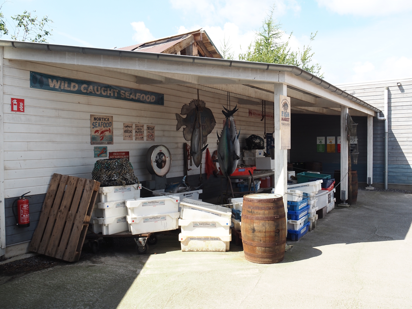 Nortica Hafên port themed area - Seafood market theming with sustainable seafood signage, 2024-06-23
