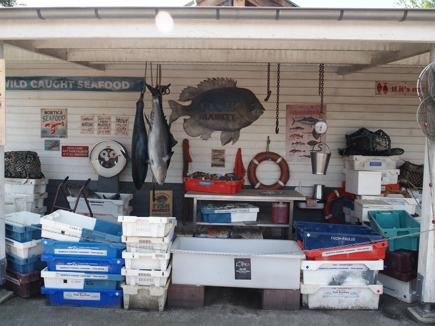 Nortica Hafên port themed area - Seafood market theming with sustainable seafood signage, 2024-06-23