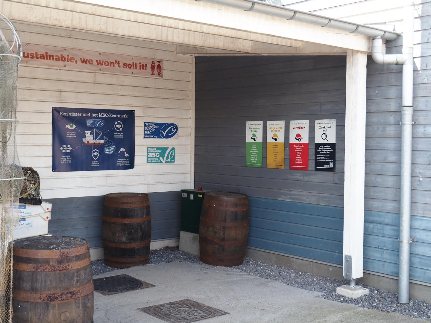 Nortica Hafên port themed area - Seafood market theming with sustainable seafood signage, 2024-06-23