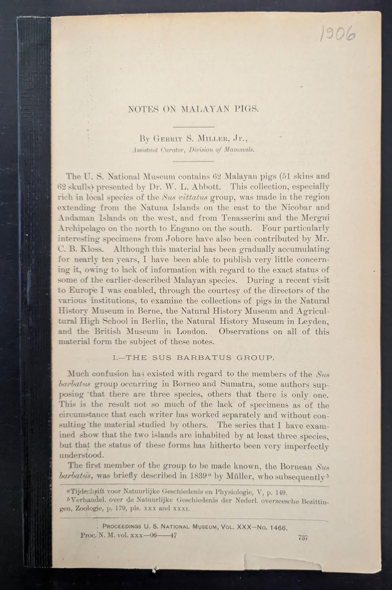 Notes on Malayan Pigs.