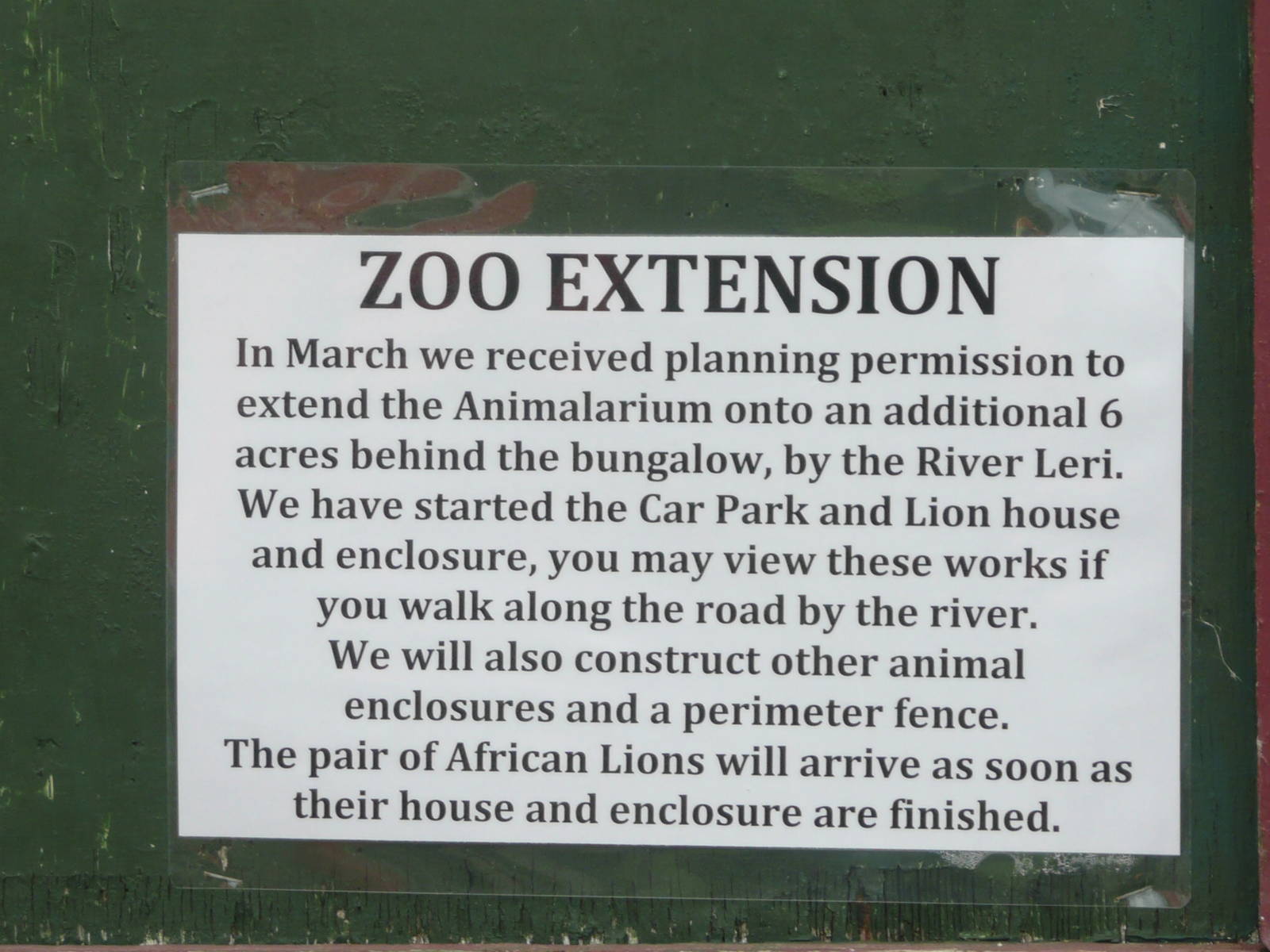 Notice regarding Zoo extension