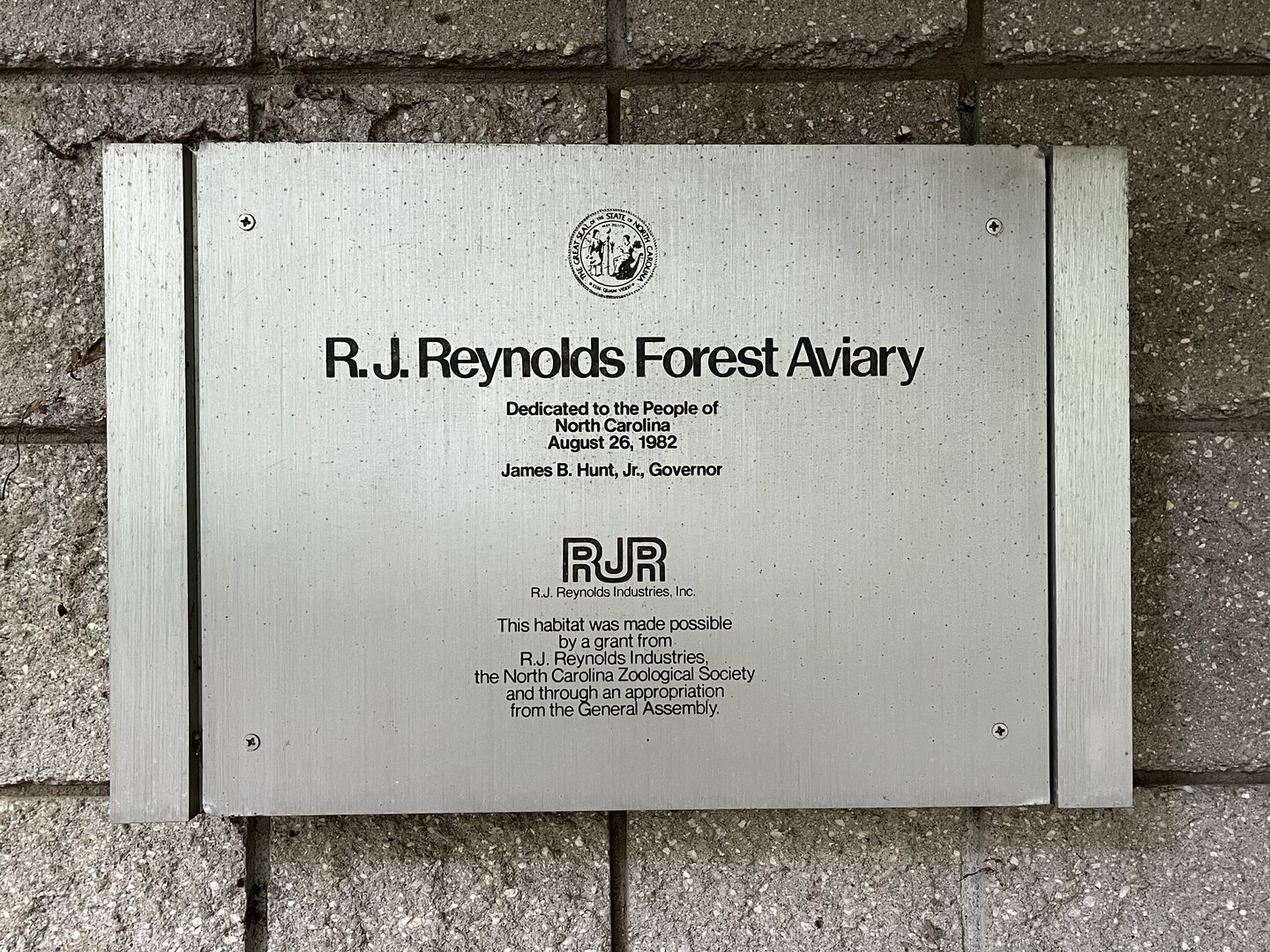 (Now Closed) R.J. Reynolds Forest Aviary Dedication Plaque