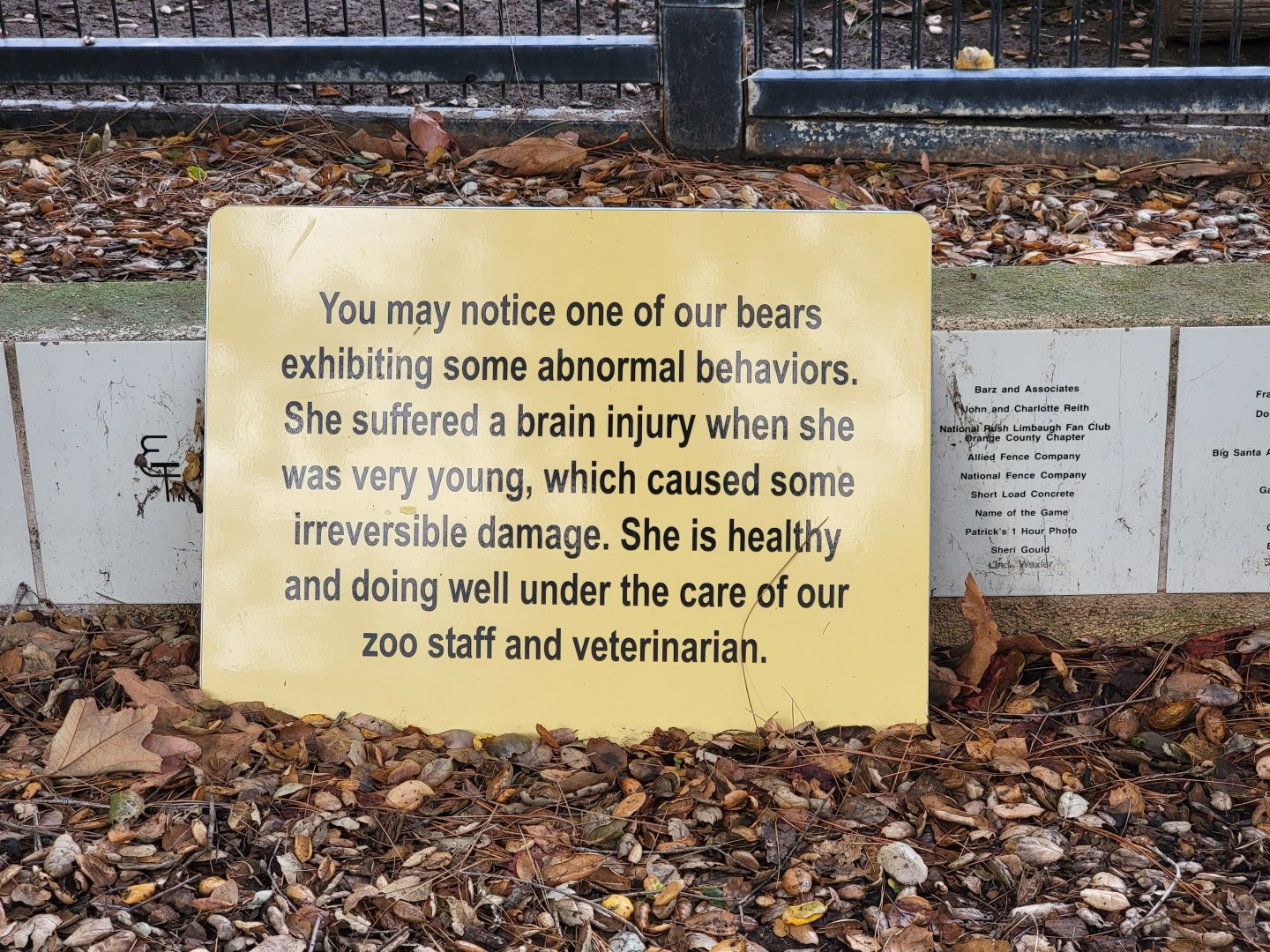 OC Zoo - Injured black bear sign