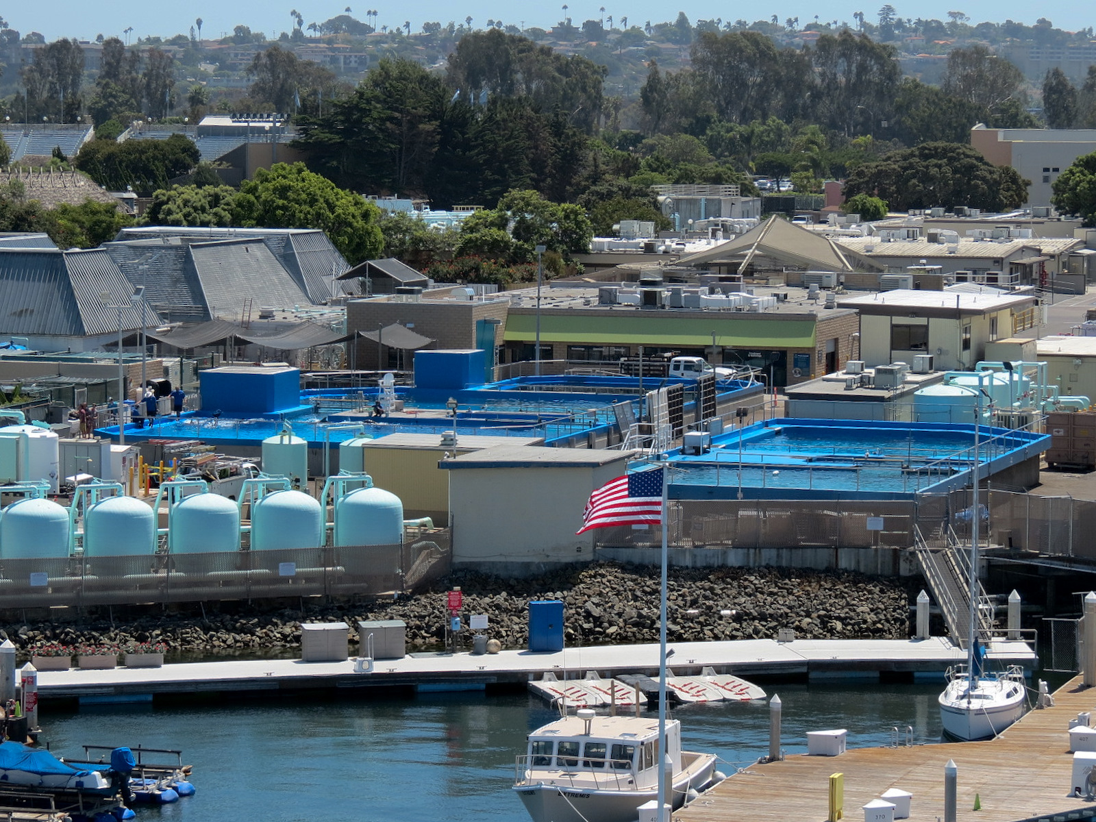 Off-exhibit Marine Mammal Tanks seen from Bayside Skyride