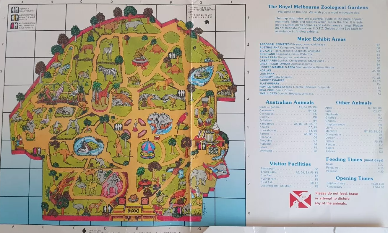 Old Map of Melbourne Zoo c.1983