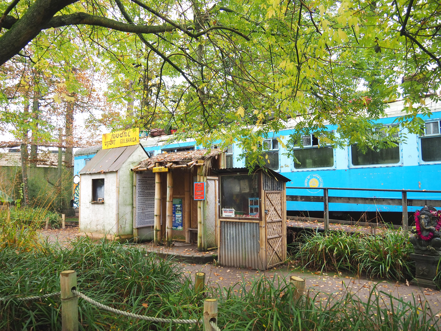 Old train car and small Indian train station theming, 2021-11-06