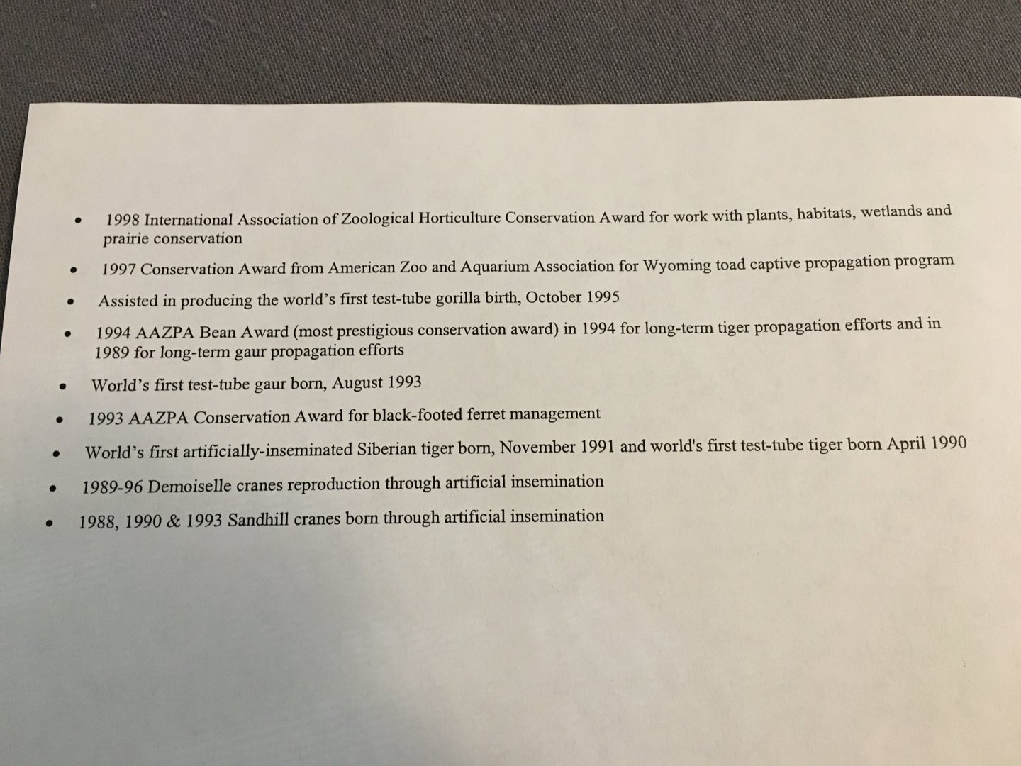 Omaha Zoo Awards and Achievement List from 2003 - Cont'd