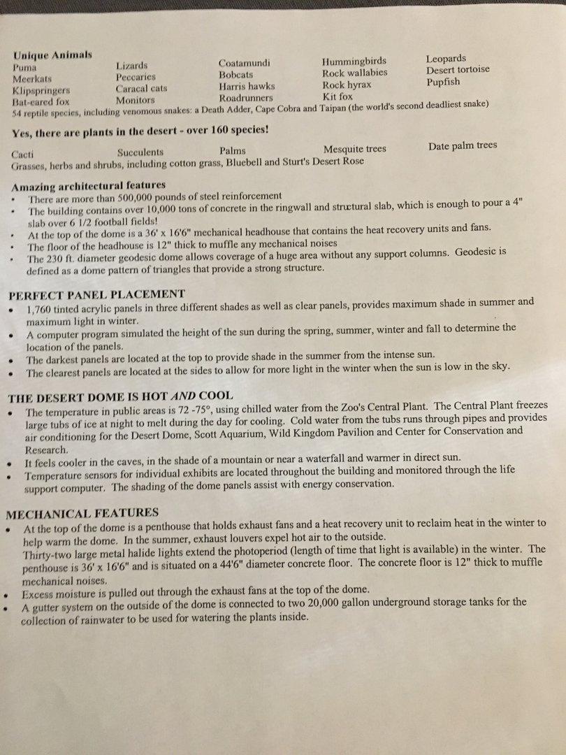 Omaha Zoo - Desert Dome Fact Sheet - From 2003 - Cont'd