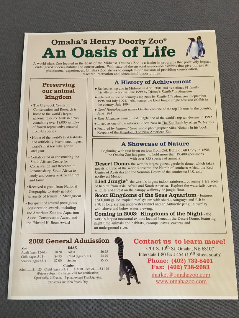 Omaha Zoo Flyer from 2002 - Back page