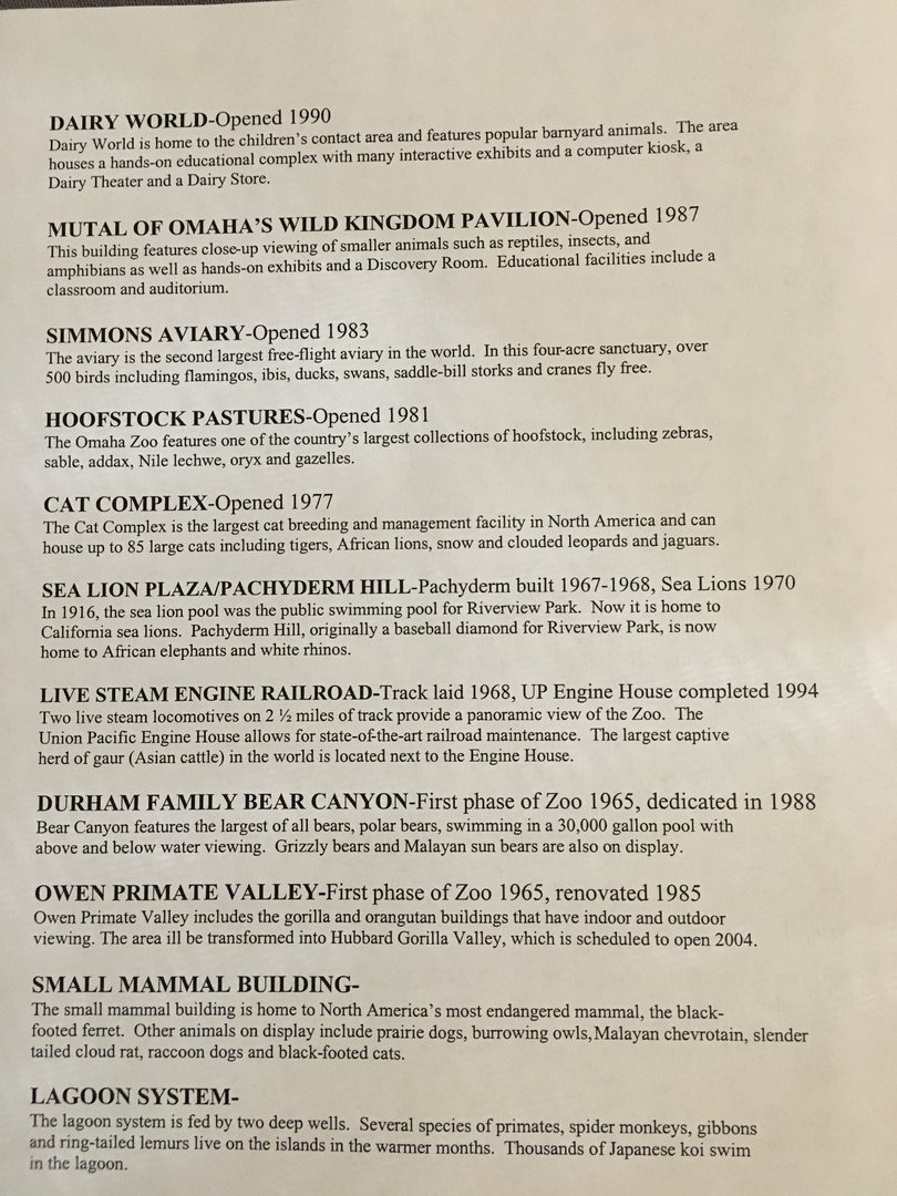 Omaha Zoo Major Exhibits Release - 2003