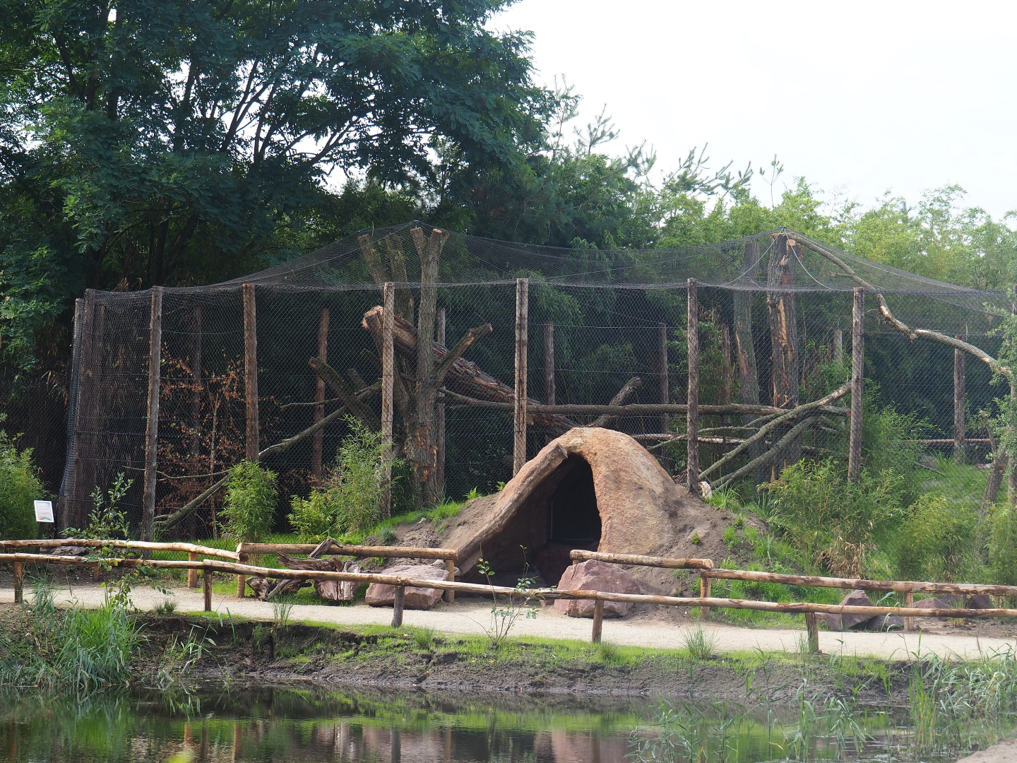 One of the new fossa exhibits seen from the lemur island, 2019-08-11