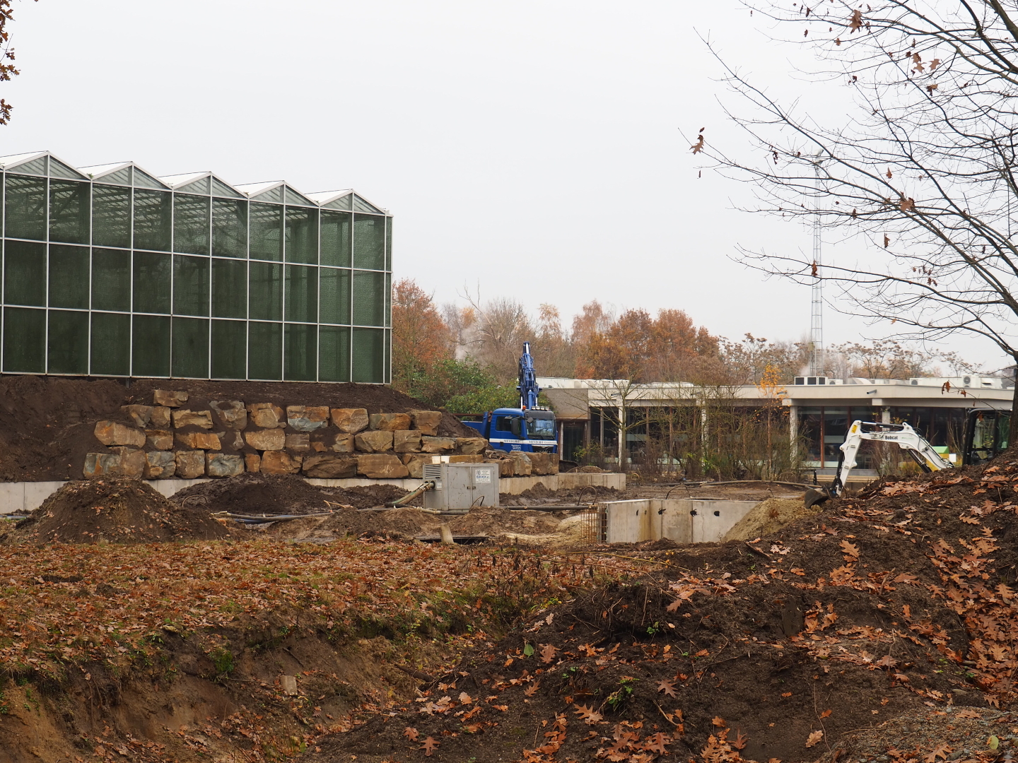 Orangutan project construction site in and around the Asian greenhouse, 2021-11-23