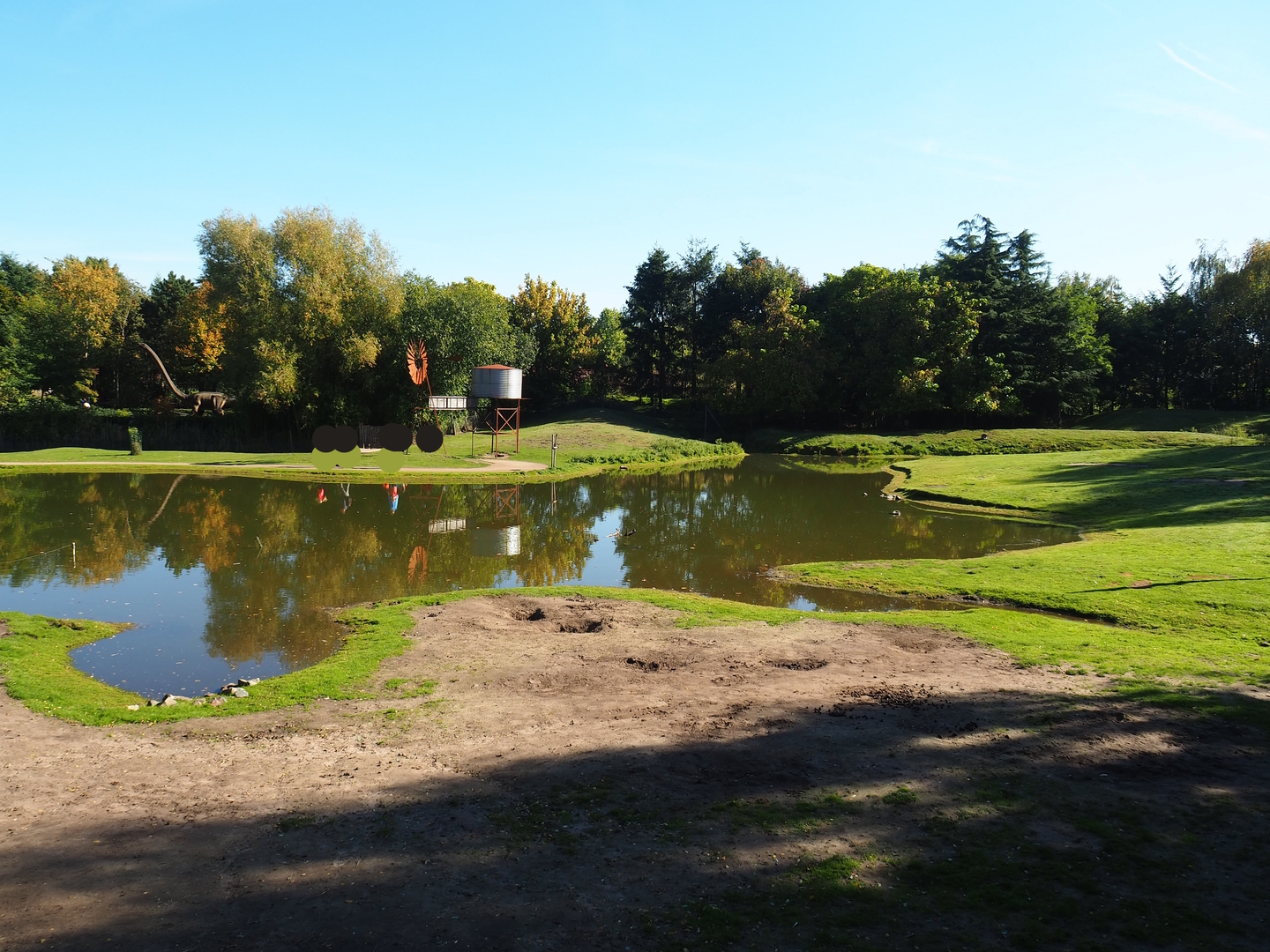 Outback exhibit - Part of Dromedary camel paddock, Lake and Kangaroo, Wallaby and Emu walk-through, 2022-10-09