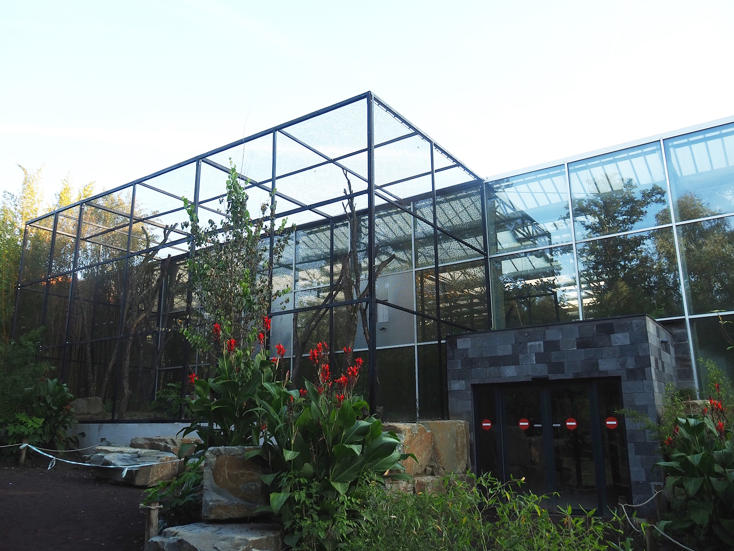 Outdoor wrinkled hornbill, Sclater's crowned pigeon and Common hill myna aviary and Exit of the Orangutan greenhouse, 2022-10-19