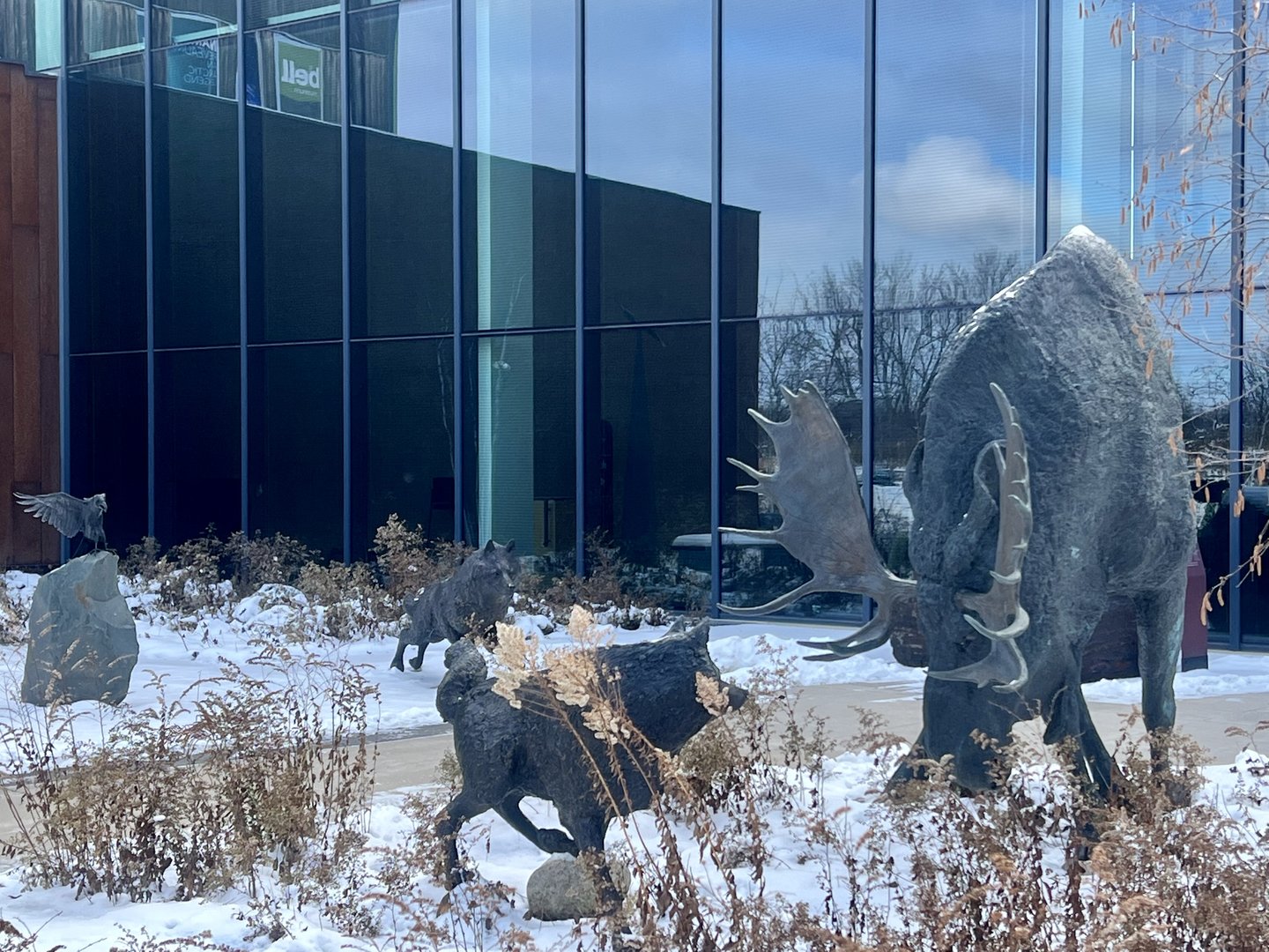 Outside Moose, Raven, and Wolf statue