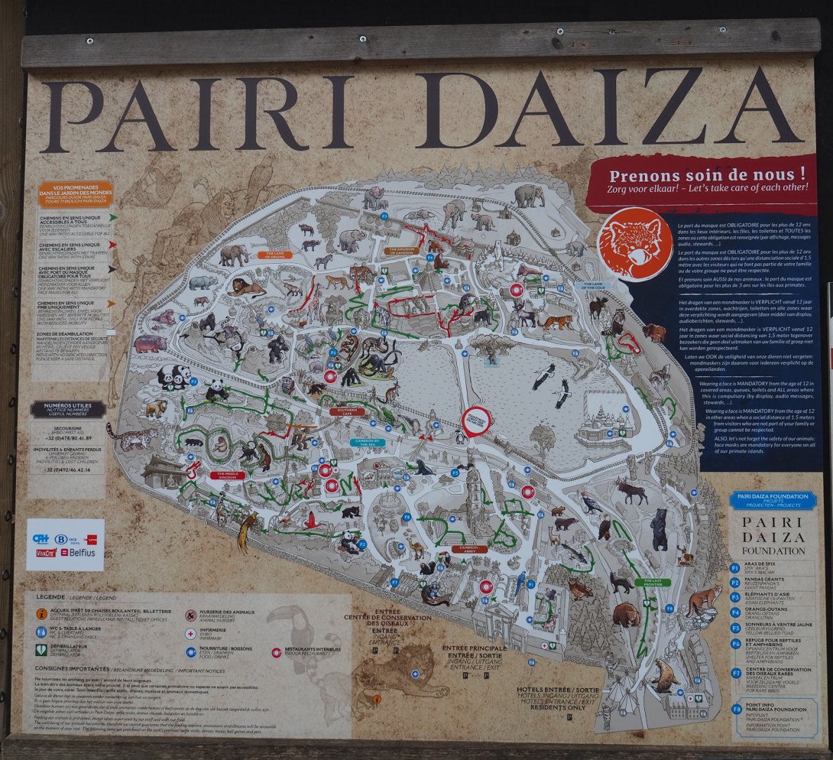Pairi Daiza map 2020 - With Covid-19 one-way roads, 2020-09-02