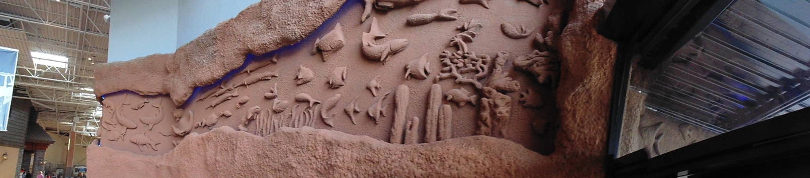 Panoramic view of exterior of aquarium