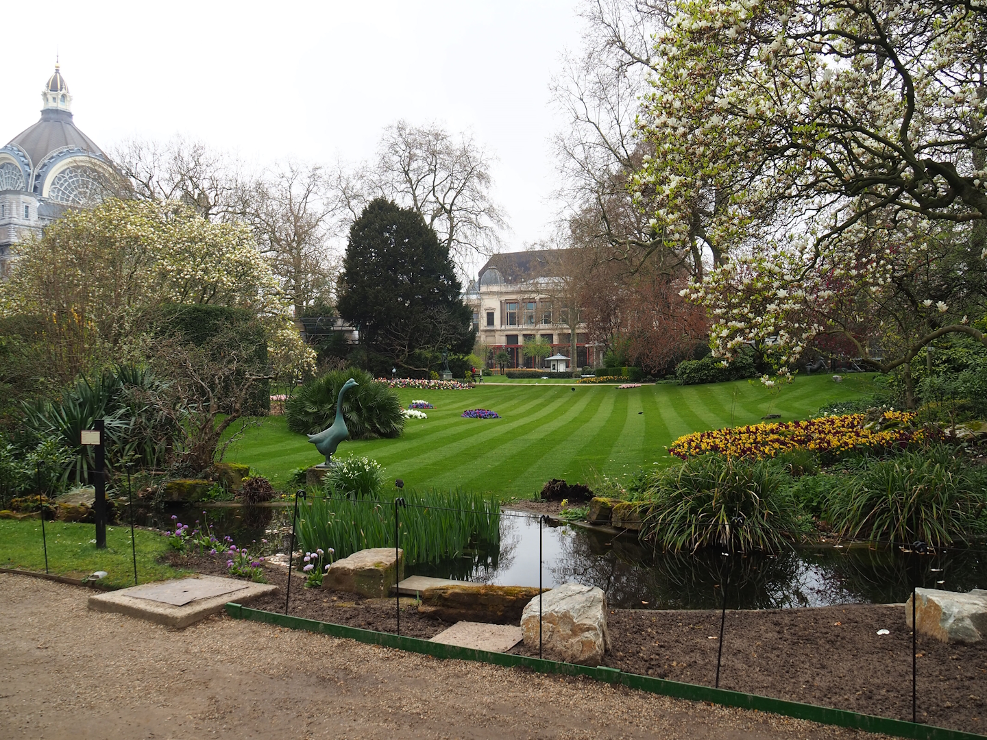 Park view from walkway between Egyptian Temple and Hippopotamus house, towards the entrance, 2023-04-08