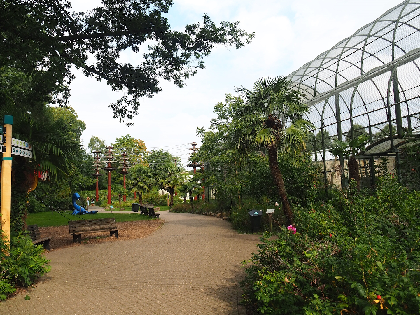 Park view near Urucu aviary, seen towards the Bornean orangutan outdoor exhibit, 2023-08-17