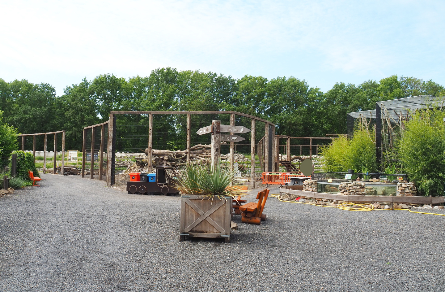 Park view with Alligator snapping turtle pool,  binturong exhibit and future mountains area, 2022-05-17