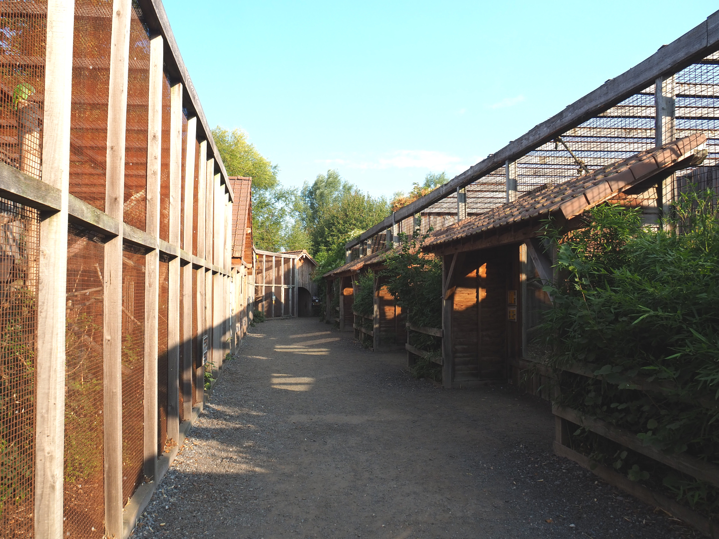 Park view with parrot aviaries and macaque viewing areas, 2020-09-12
