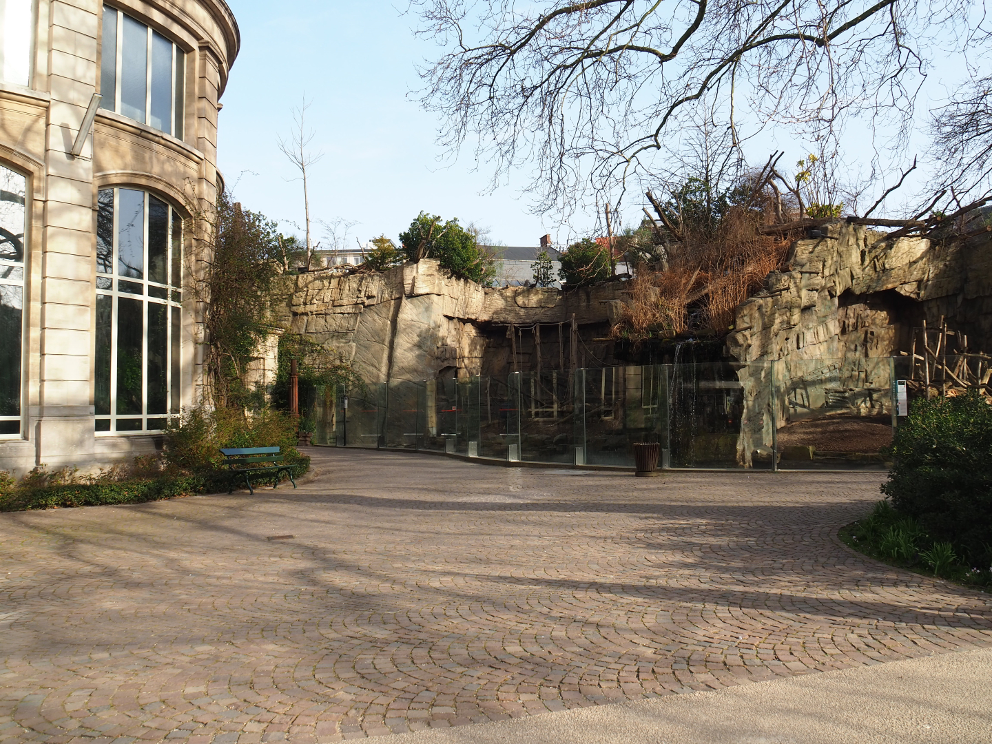 Park view with the outside of the Winter Garden and the Small Monkey House, 2022-03-16