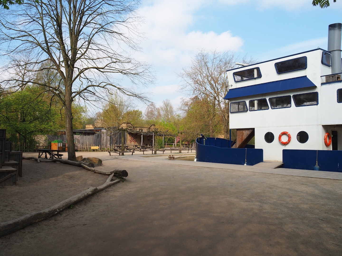 Part of African area playground with ship and harbor theme and small African themed restaurant, 2023-04-18