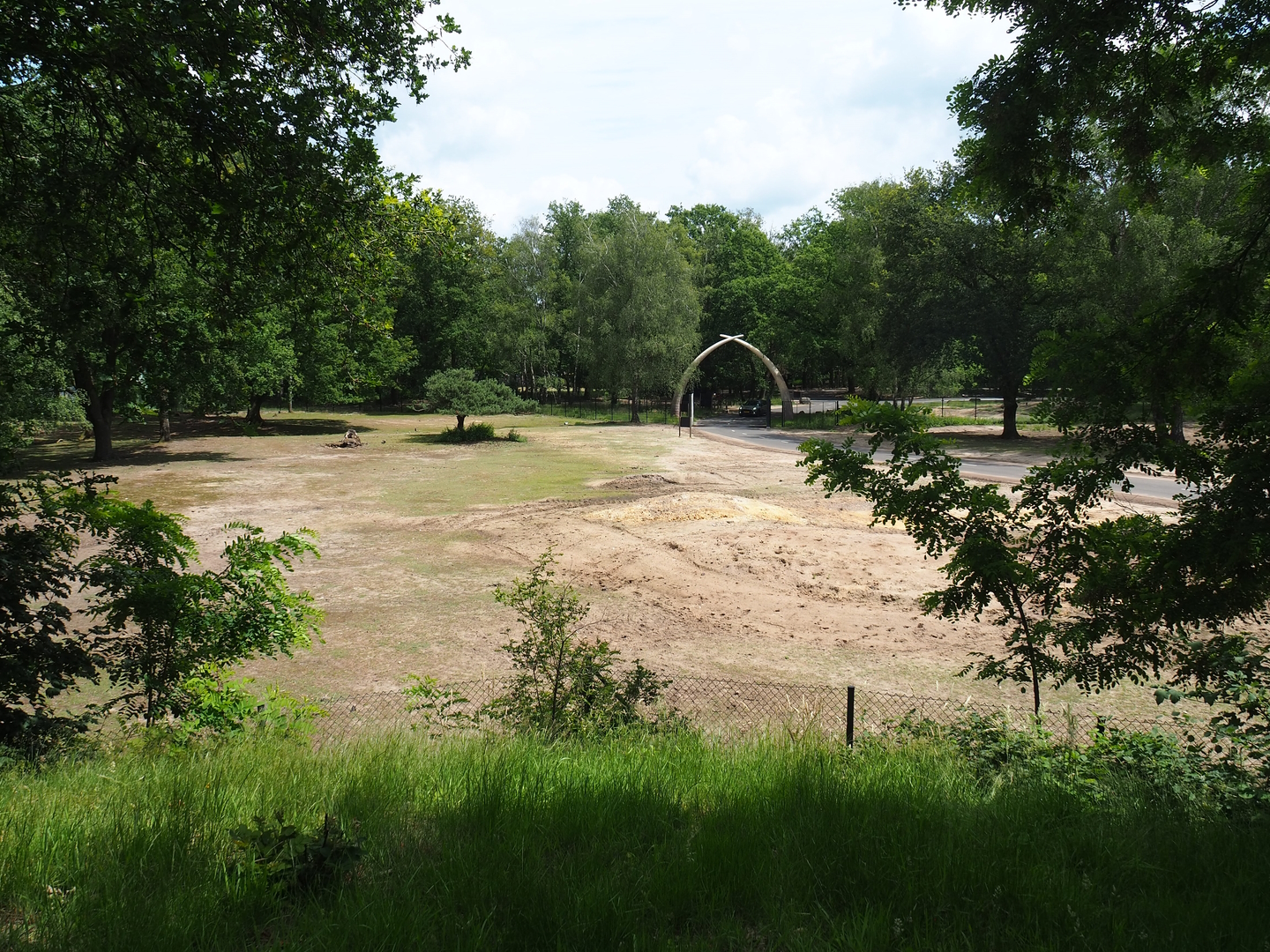Part of multi-hectare mixed savanna paddock, with beginning of the car safari, 2022-06-12
