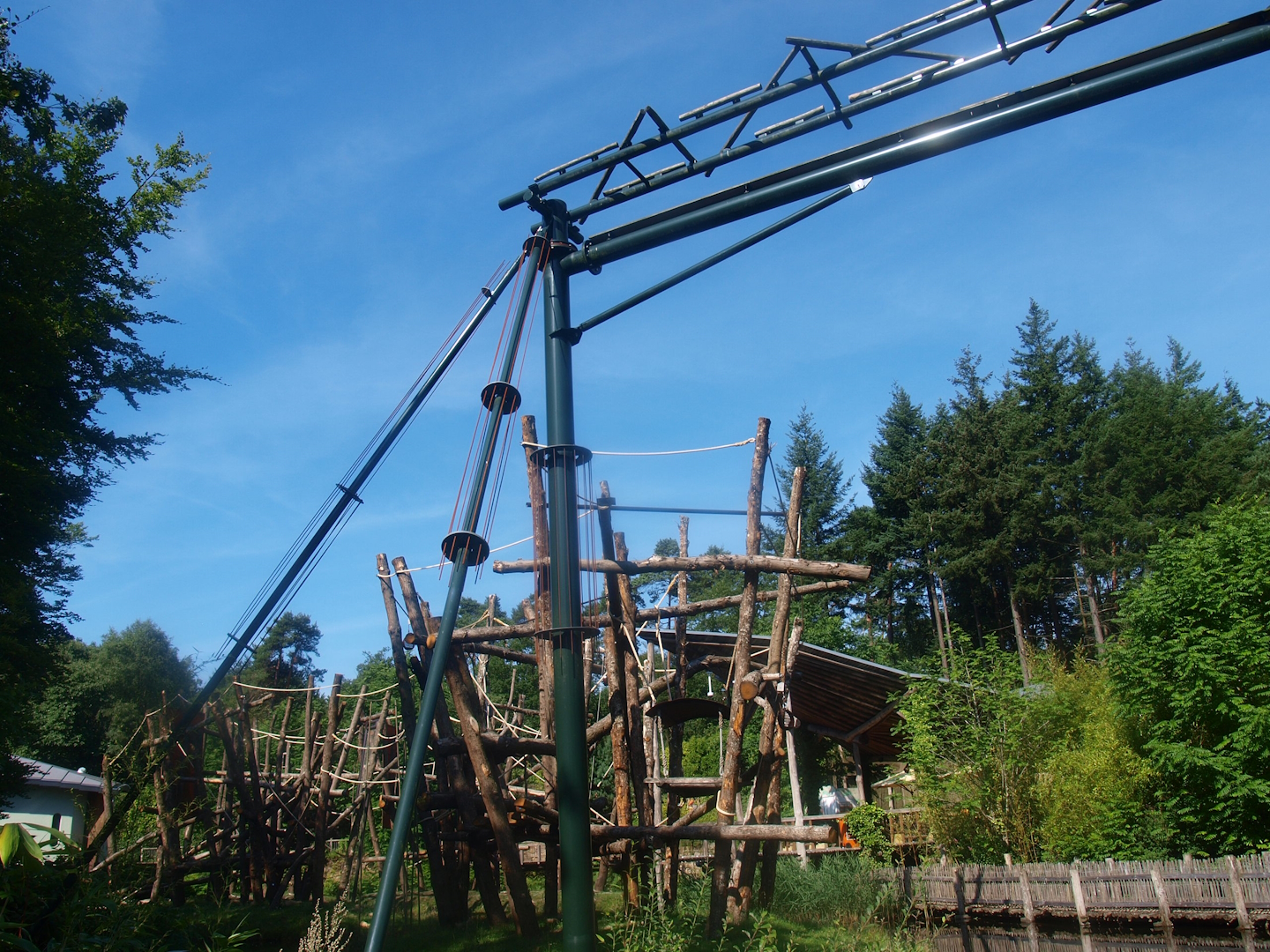 Part of one of the Bornean orangutan islands and retractable/extendable bridge between exhibits, 2015-08-01