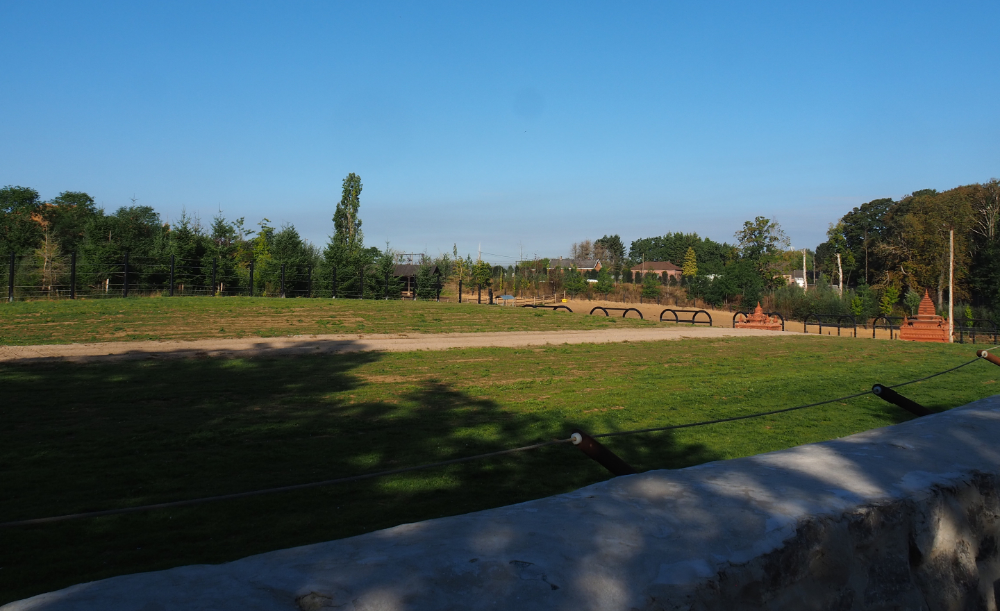 Part of the Asian elephant territory with American bison area behind it, 2020-09-02