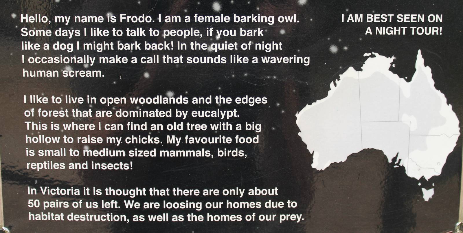 part of the Barking Owl signage