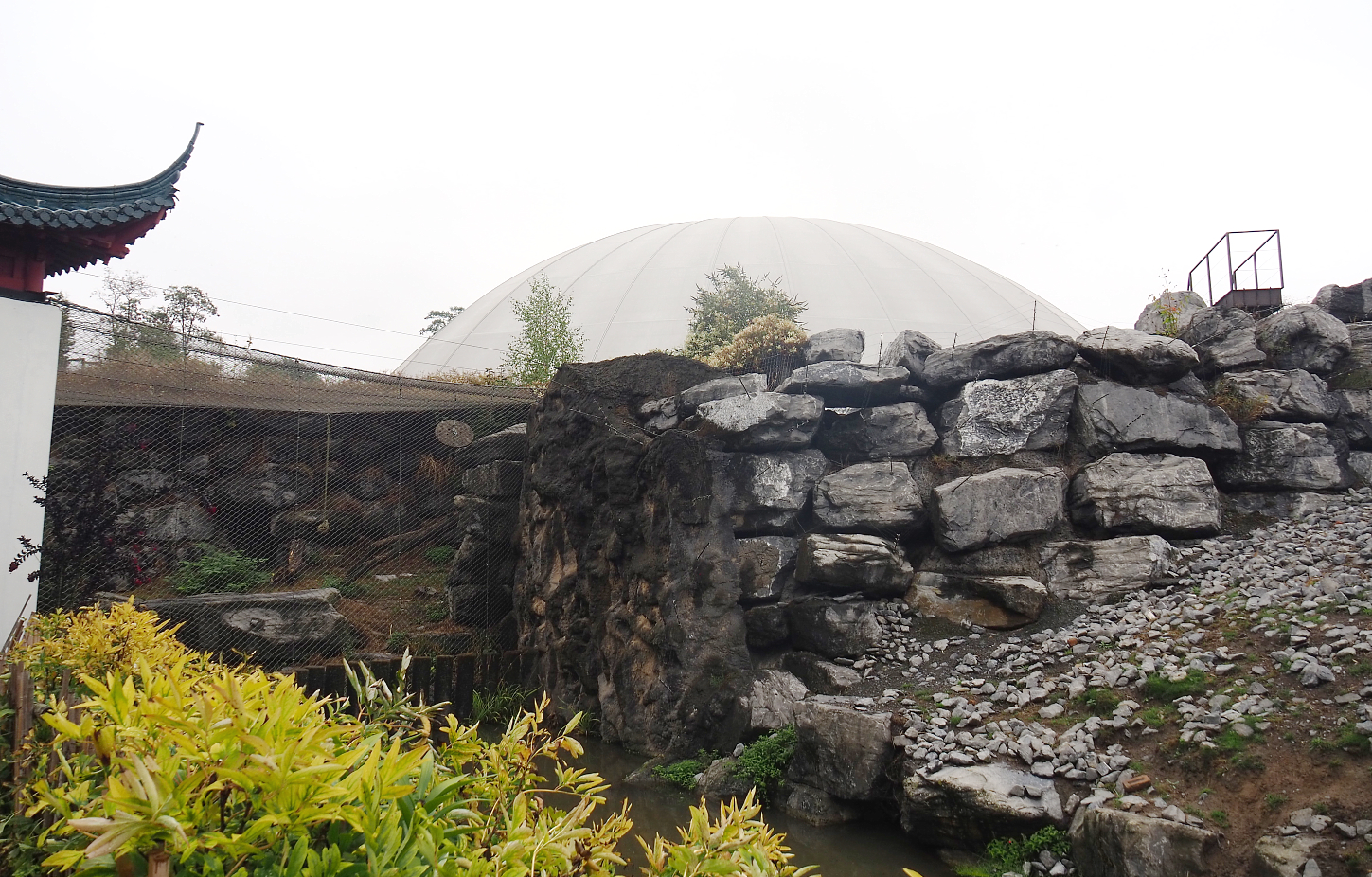 Parts of Golden takin and second snow leopard exhibits and event dome, 2022-09-14